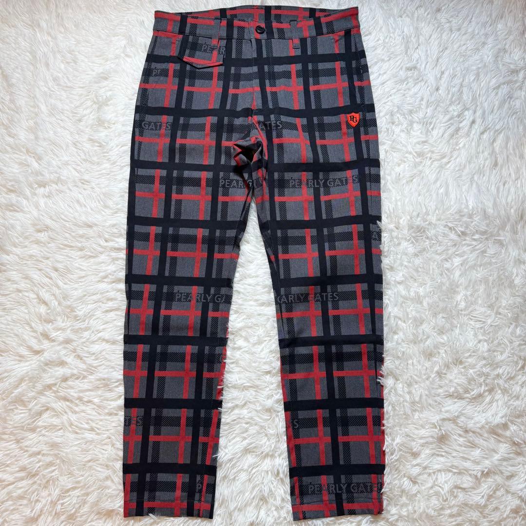 未使用級 パーリーゲイツ チェック柄 パンツ リング付き ロゴ刺繍 リング付き