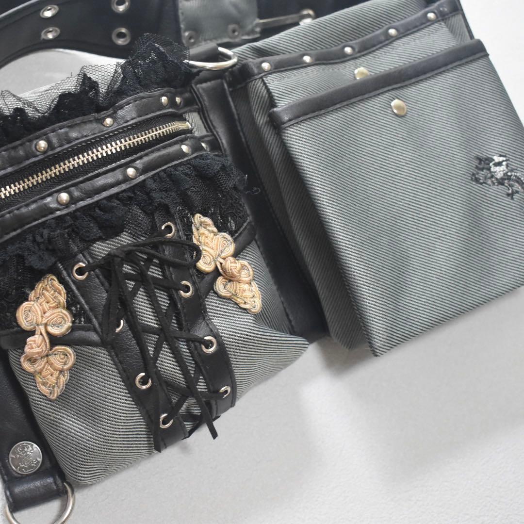 OzzCroceゴシック 和ゴス ドラゴン刺繍 コルセットレース ウエストバッグ
