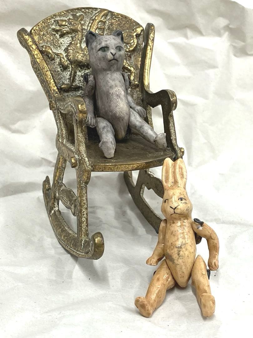 ［O82］ビスクドール うさぎ 猫 2体セット ミニョネット オールビスク