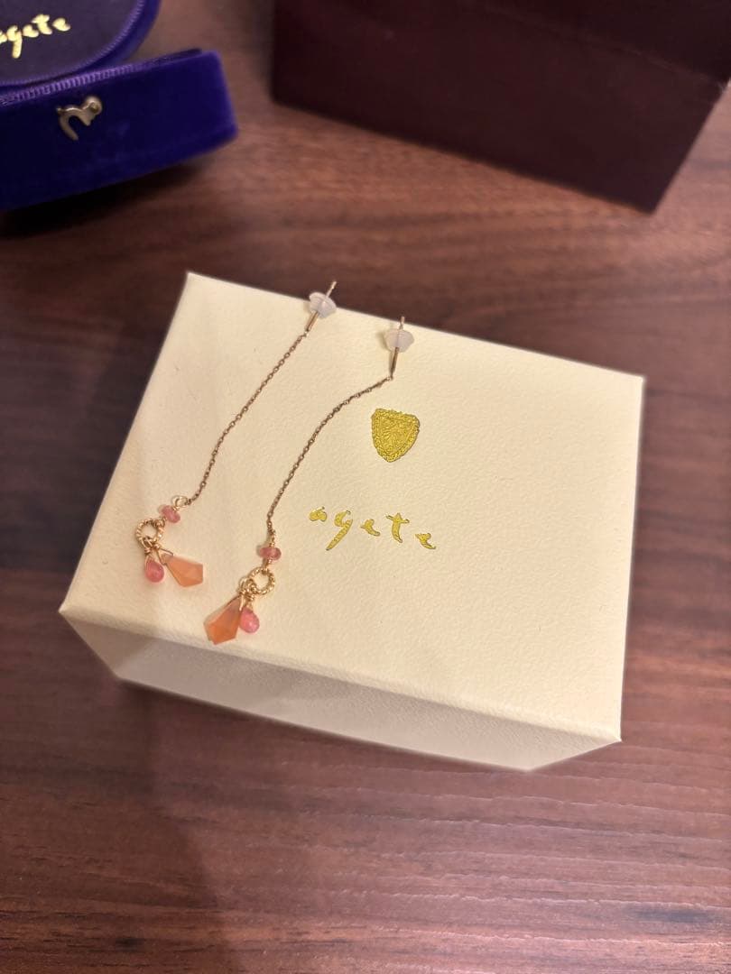 【choco】アガット オレンジムーンストーン ピアス チャーム　本体のみ