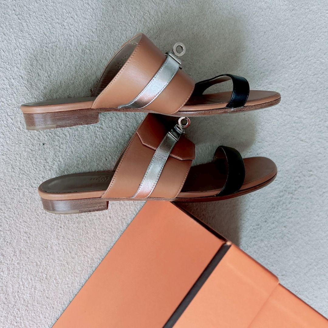 エルメス HERMES ケリーバッグルサンダル アヴェニュー ブラウン 23.5