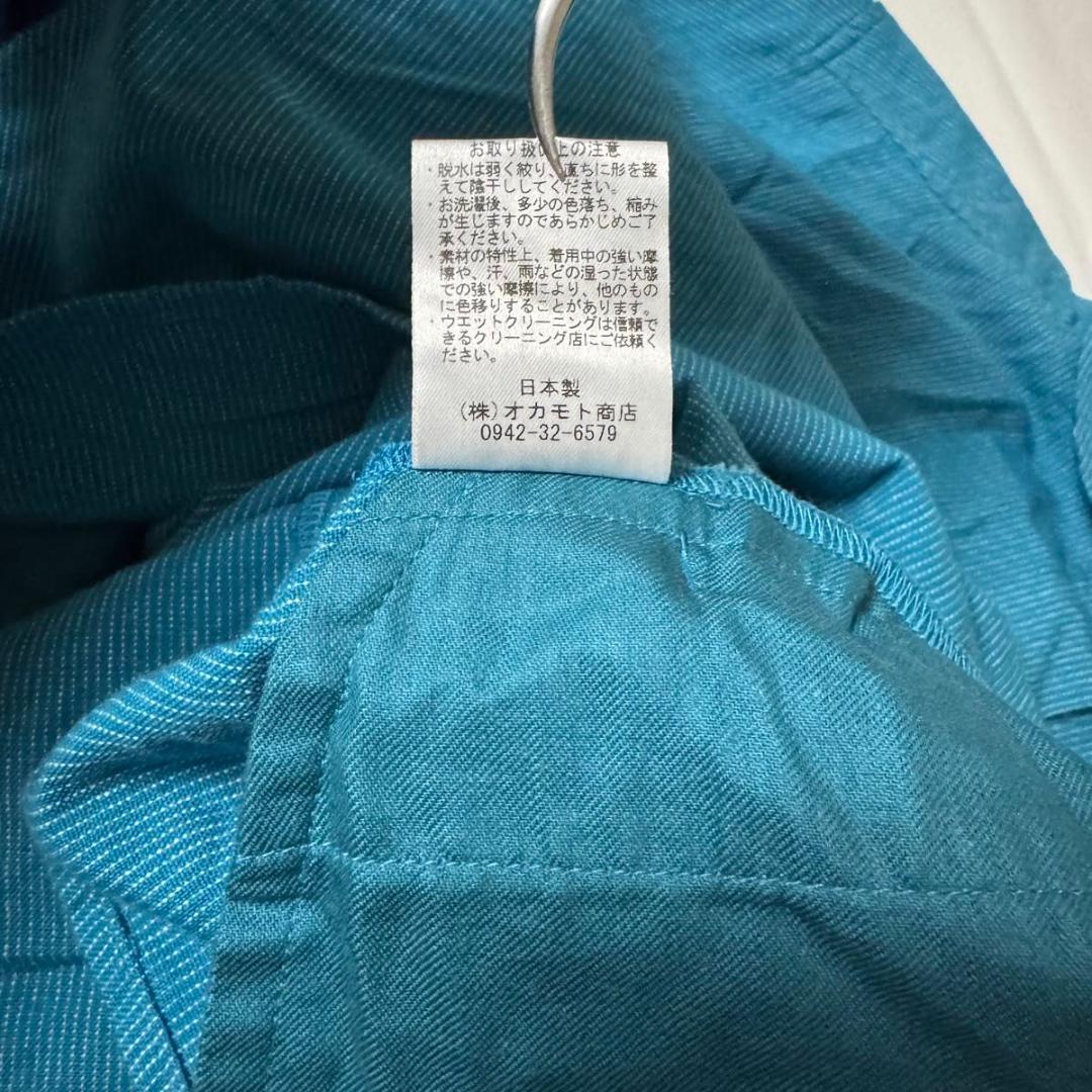 ギエモン　久留米かすり　長袖シャツ　ターコイズブルー　日本製　カラフルボタン　L