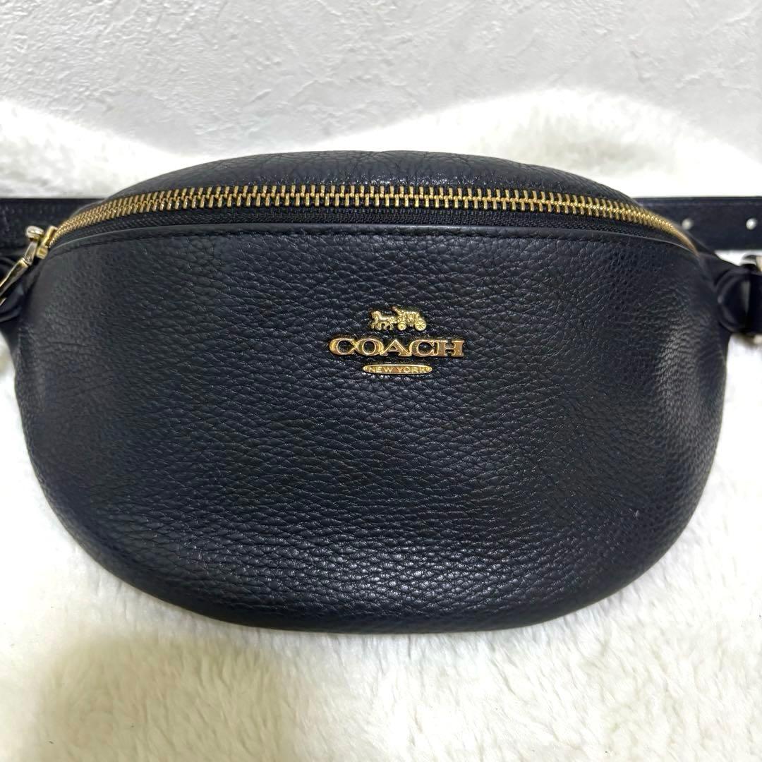 【希少】COACHコーチ　ブラック　レザー　ボディバッグ　ウエストバッグ