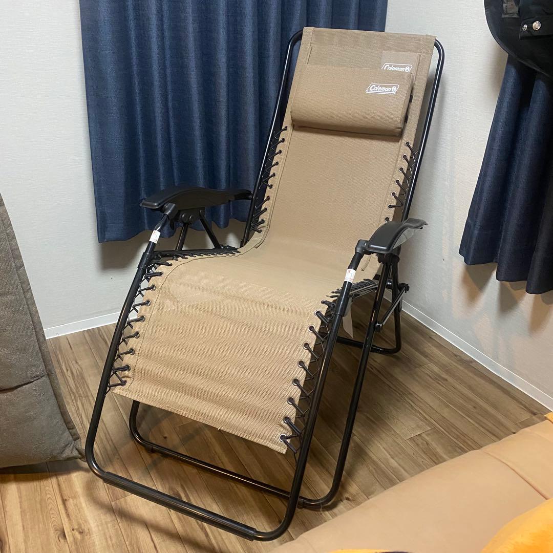 Coleman リクライニングチェアベージュ　ドリンクホルダー付★引き取り限定★