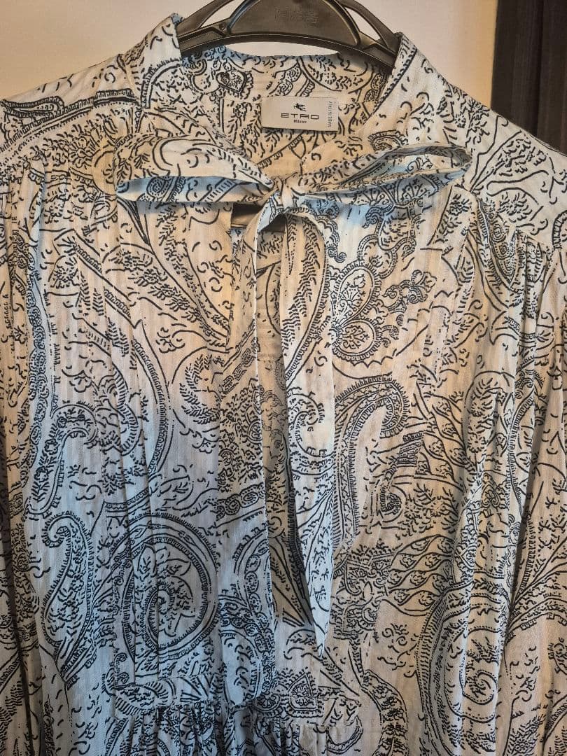 ETRO ペイズリー柄 バルーンスリーブシャツ ボウタイ