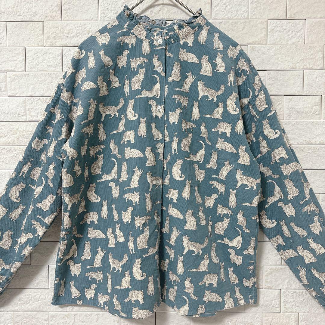 シャワーパーティ×リバティ　長袖シャツ 猫　ネコ　MEOW ミャオウ