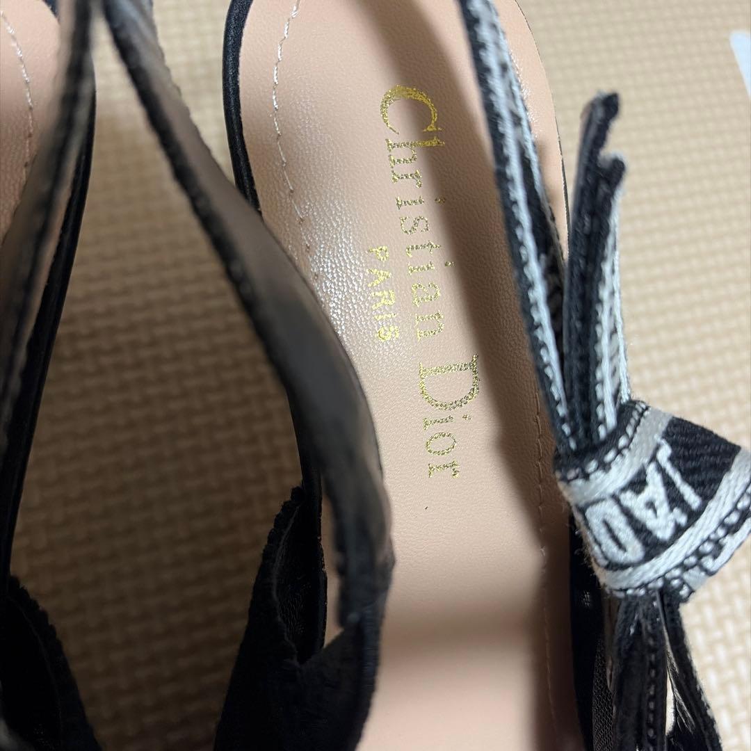 美品✨Christian Dior 黒ポインテッドトゥミュール 37レース