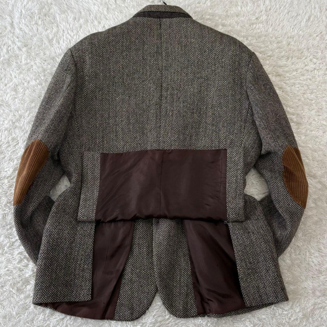 ハリスツイード テーラードジャケット ヘリンボーン くるみボタン パッチ 3L