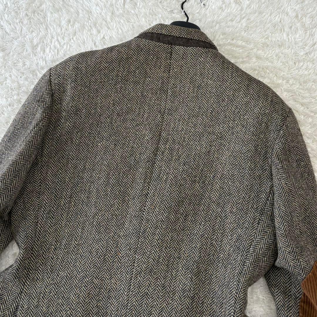 ハリスツイード テーラードジャケット ヘリンボーン くるみボタン パッチ 3L