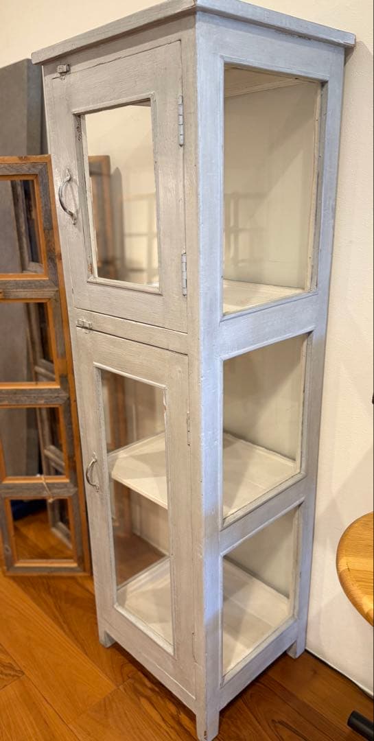 ※値下げ※【展示品】ヴィンテージ 木製 ガラスキャビネット　グレー