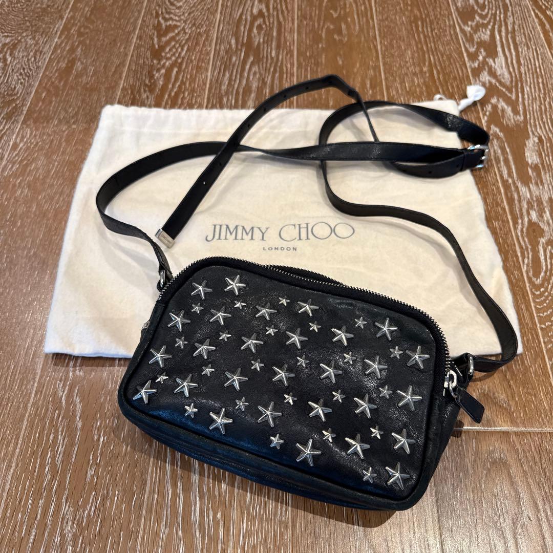 JIMMY CHOO ショルダーバッグ 黒 星 スタッズ サイドロゴ