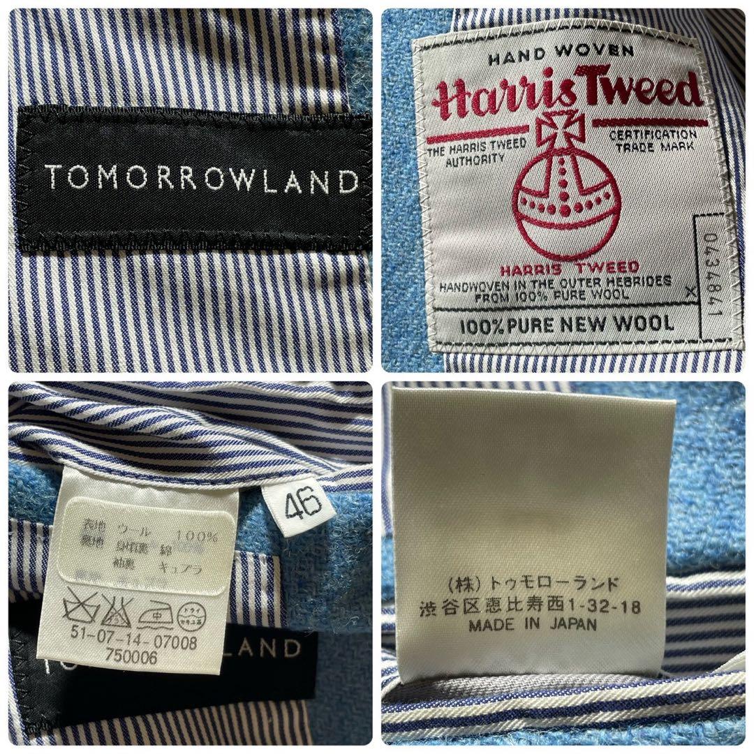 美品■トゥモローランド　テーラードジャケット　ハリスツイード　ライトブルー　46