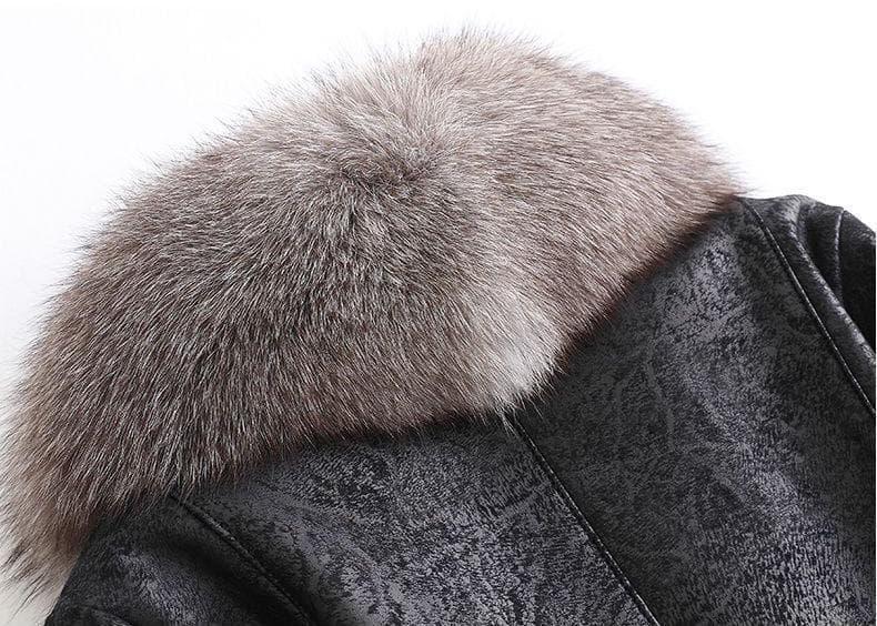 ★豪華シルバーフォックス襟付き★Wフェイスのレッキスロングコート毛皮ファー