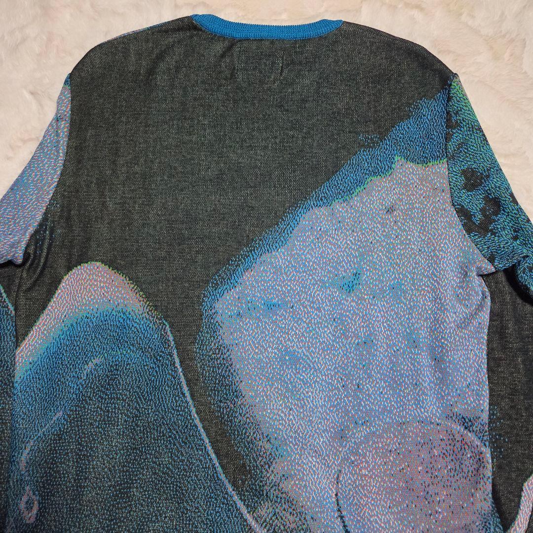 HATRA 総柄　コットン　ニット　ブルー