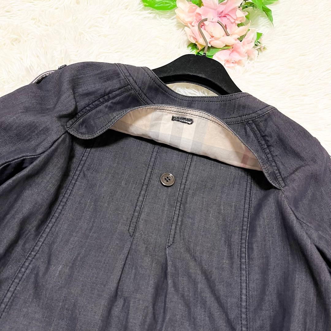美品　バーバリーロンドン　ノーカラー　デニムジャケット　ノバチェック　44