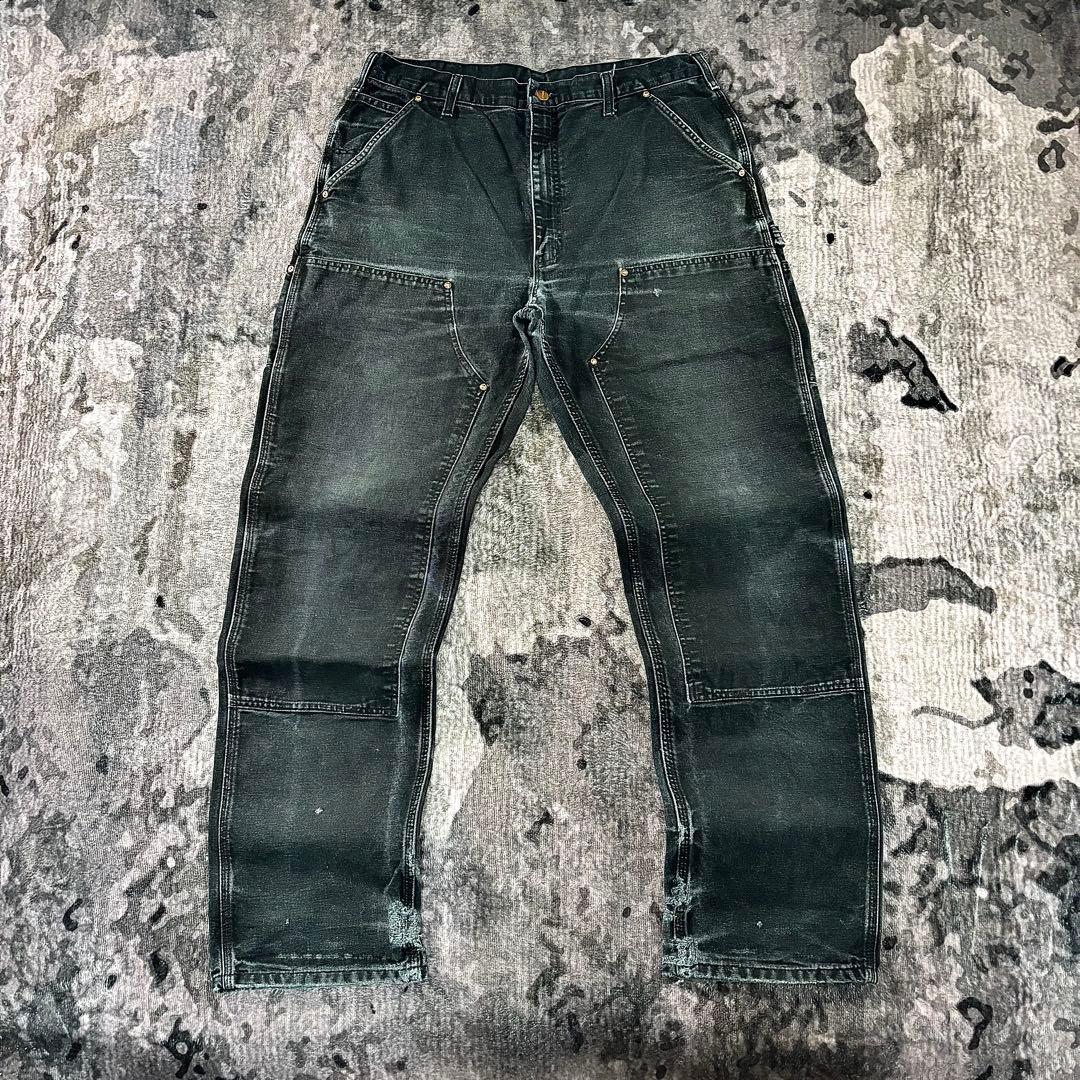 00s USA製 36×34 Carhartt 極上フェード 黒ダック 一点物