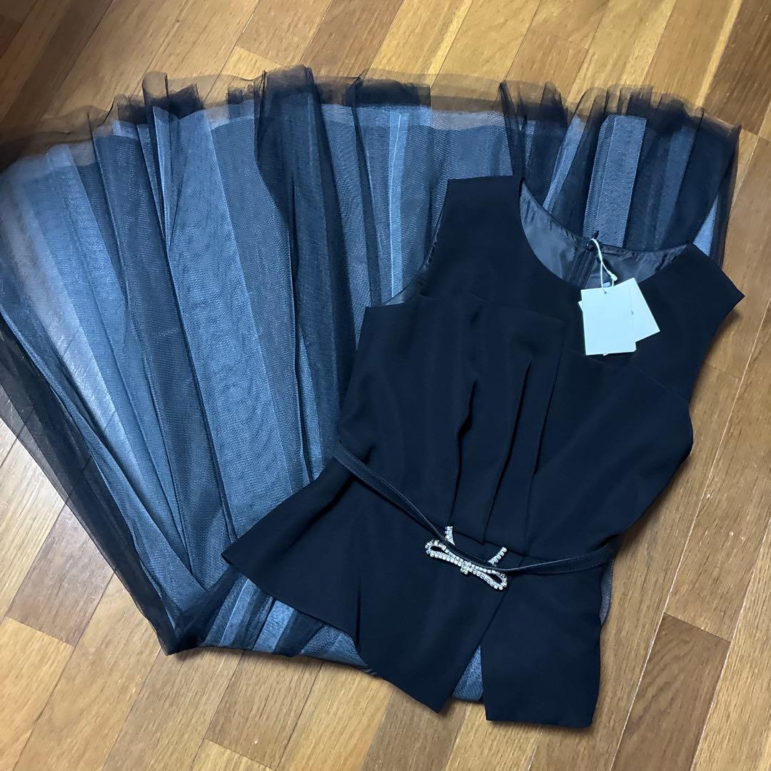 rirefete ワンピース　袖なし　チュールレース　レイヤード　黒　9号 新品