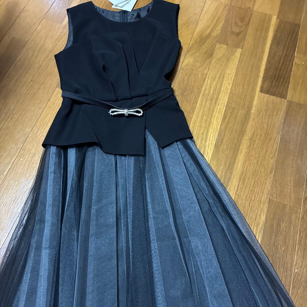 rirefete ワンピース　袖なし　チュールレース　レイヤード　黒　9号 新品