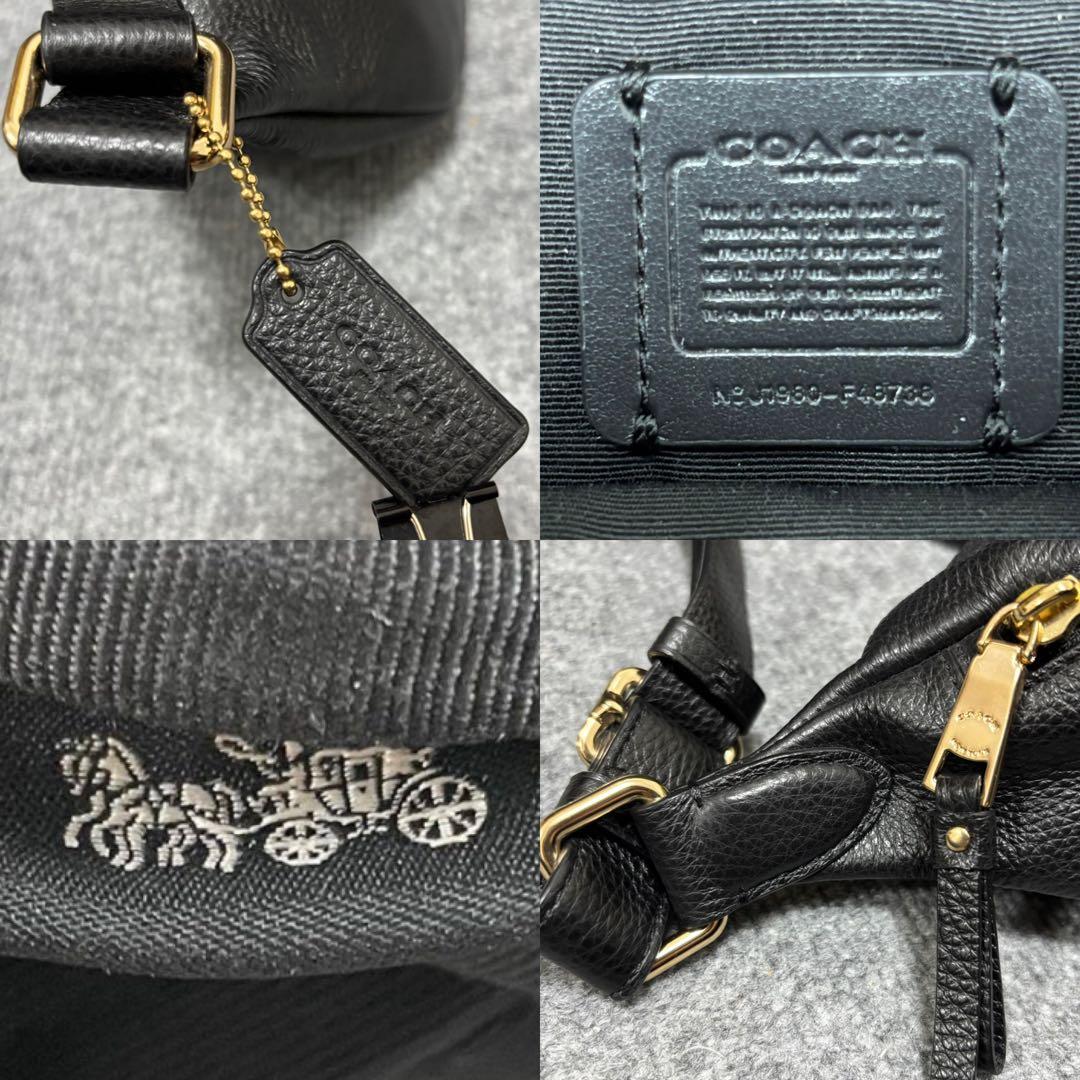 【極美品】コーチ ボディバッグ ベルトバッグ ワンショルダー レザー 黒 ロゴ
