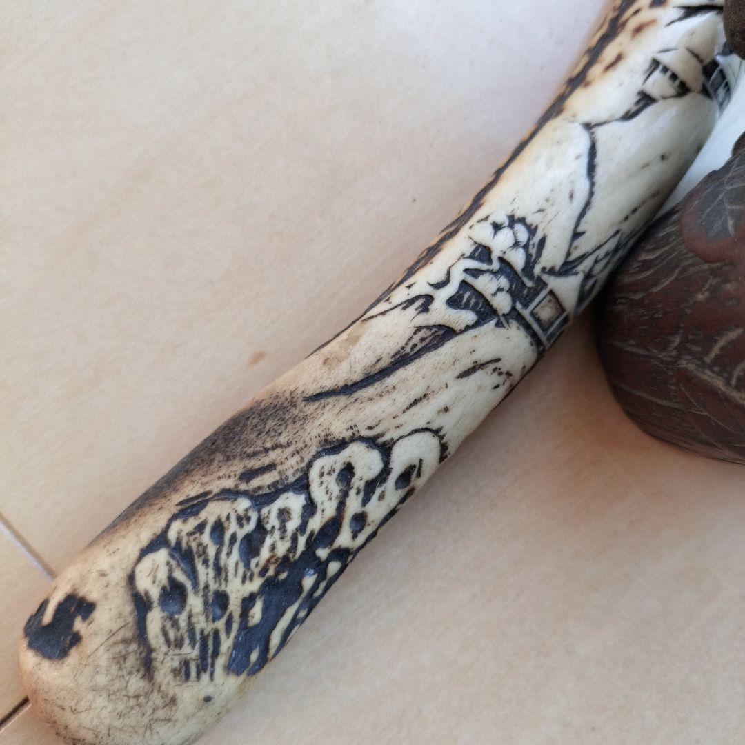 は*ま様 骨董品　古美術　アンティーク　キセル入れ　煙草入れ　 鹿角　彫刻　喫煙