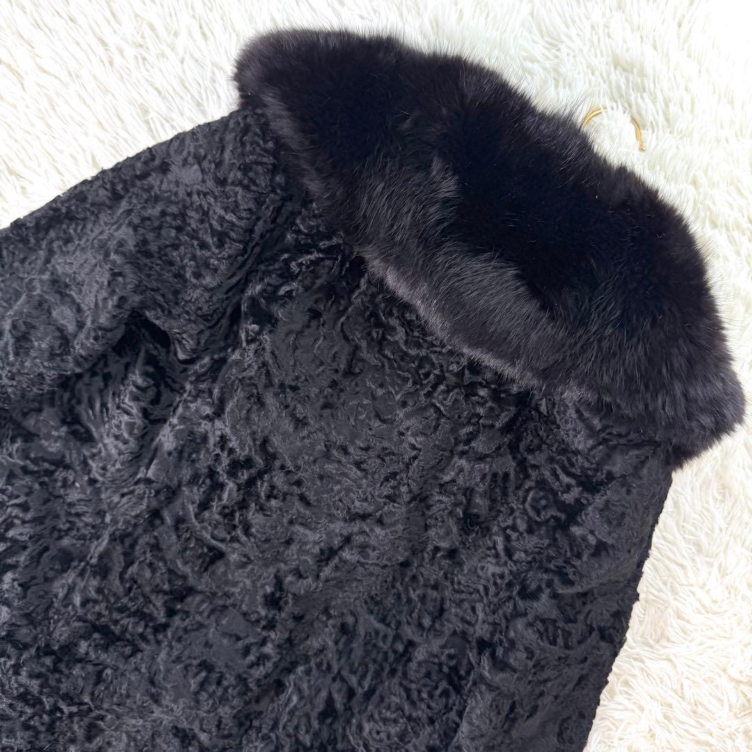 【着丈107㎝!!!】アストラカン×ブルーフォックスファー　ファーコート　本毛皮
