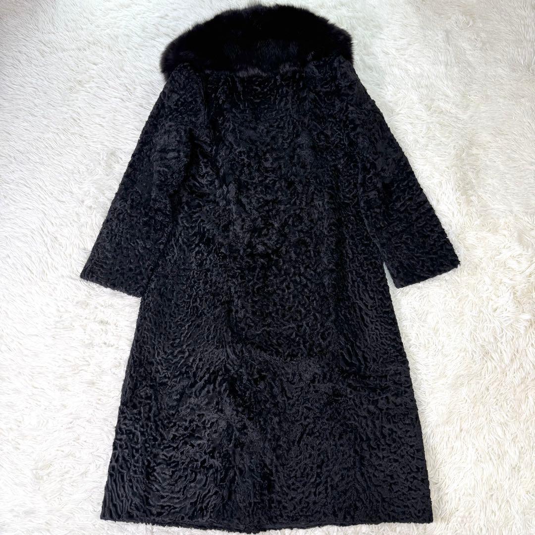 【着丈107㎝!!!】アストラカン×ブルーフォックスファー　ファーコート　本毛皮