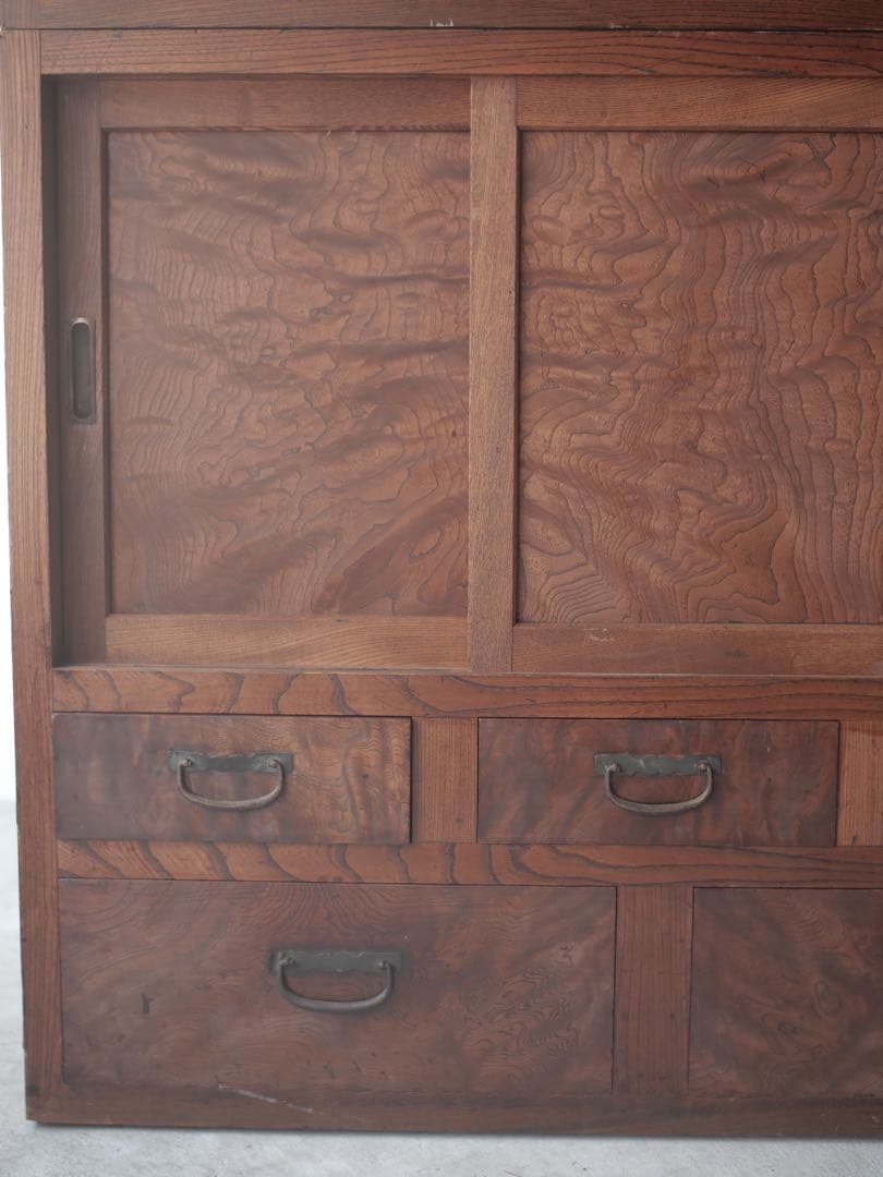 茶箪笥　箪笥　食器棚　ケヤキ　玉杢　古家具　古道具　アンティーク　昭和レトロ