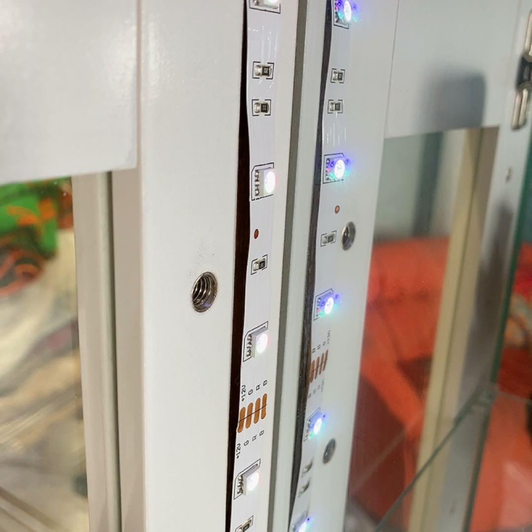 LEDライト付きガラスショーケース 背面鏡 コレクションボード ホワイト W60