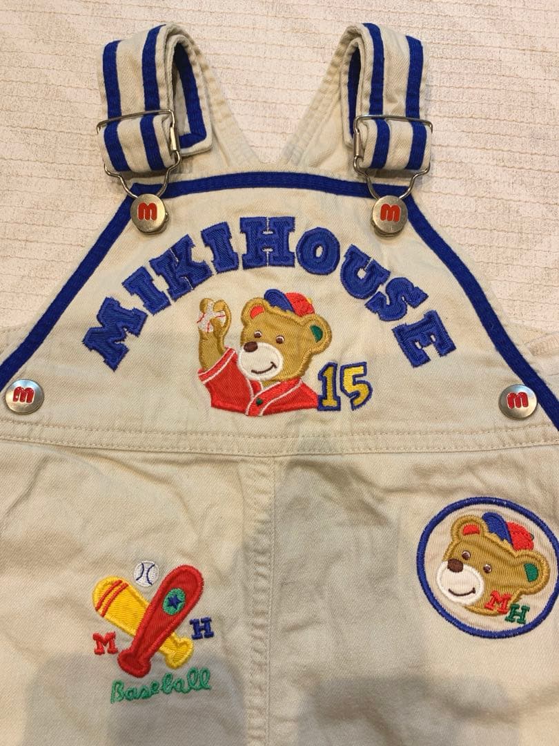 美品 MIKIHOUSE ミキハウス サロペット 90cm ベースボール 刺繍