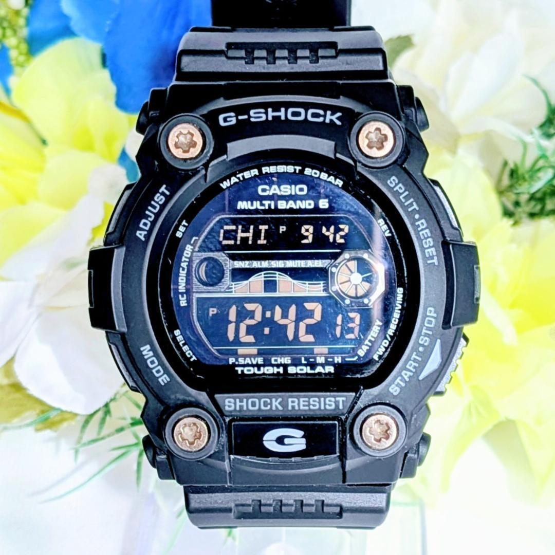 美品 CASIOメンズ腕時計Gショック ブラック ソーラー タイド＆ムーングラフ