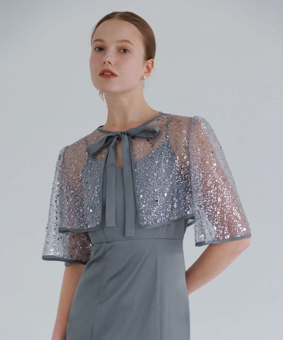 LEJA スパンコールビジューボレロマーメイドワンピースドレス BLUE S