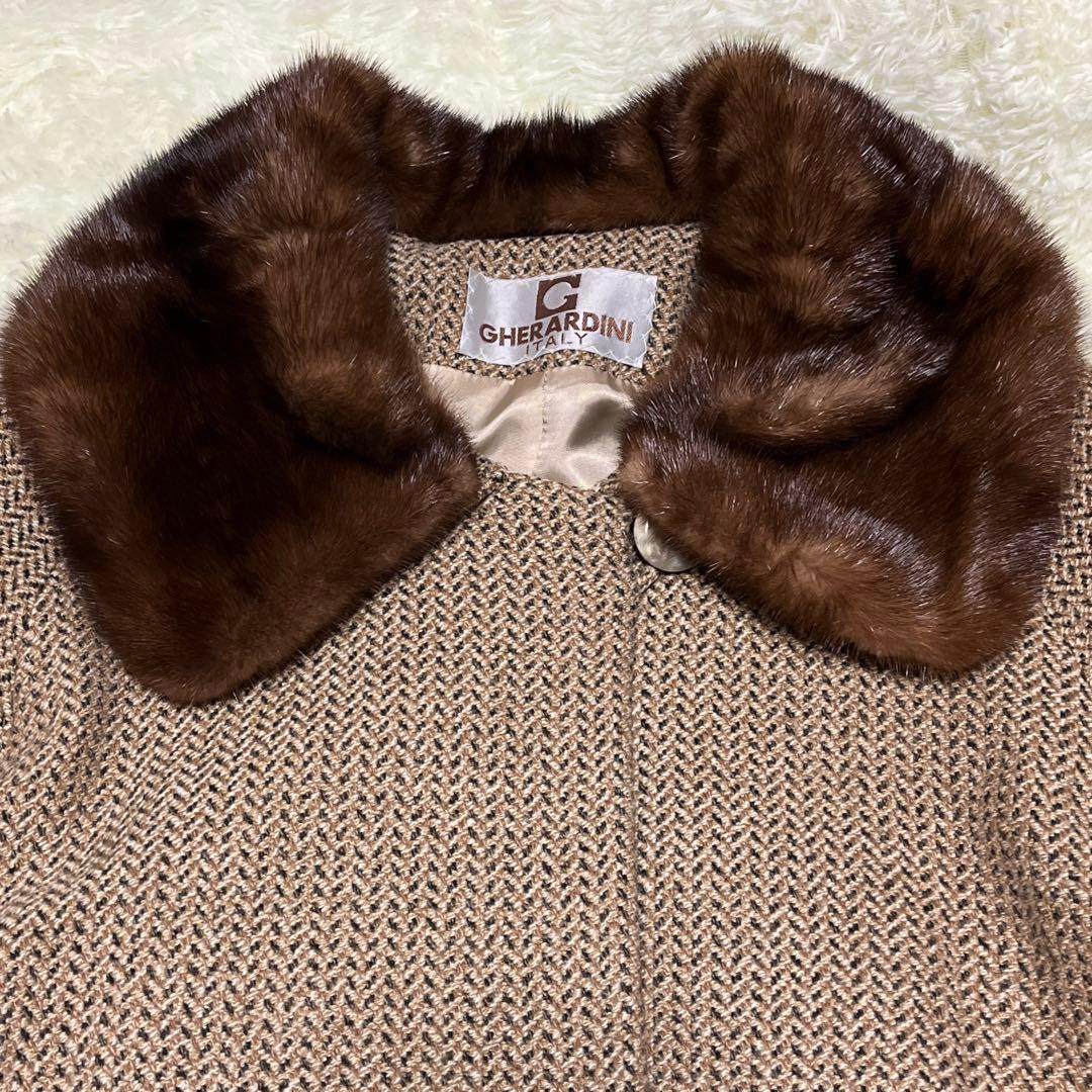 KAYEEゲラルディーニ【F】カシミヤファーコート　ツイードヘリンボーン