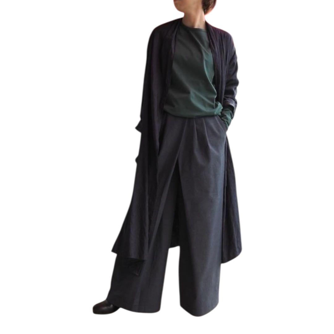 【名作】ル・ピボット　リネン　ワイド　タックパンツ　シワ加工　ガウチョ　ボトムス