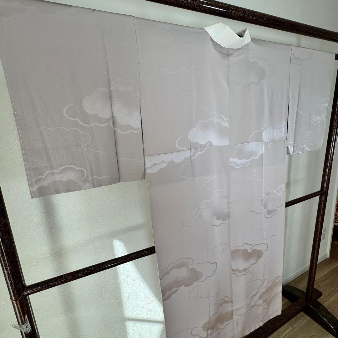 しつけ付　正絹　長襦袢　袖無双　現代　着物　136　紫　雲　トール　横幅たっぷり