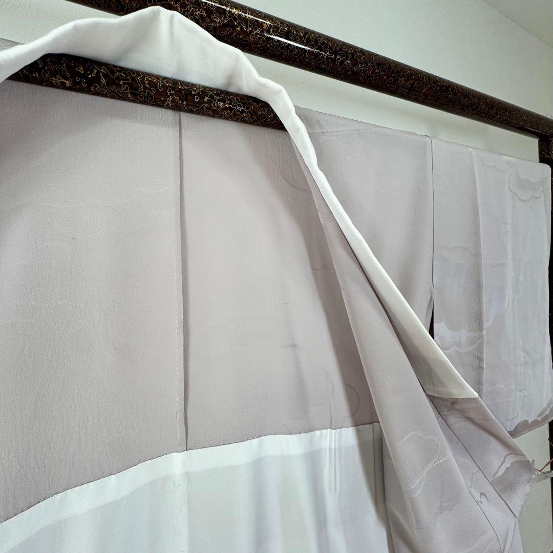 しつけ付　正絹　長襦袢　袖無双　現代　着物　136　紫　雲　トール　横幅たっぷり