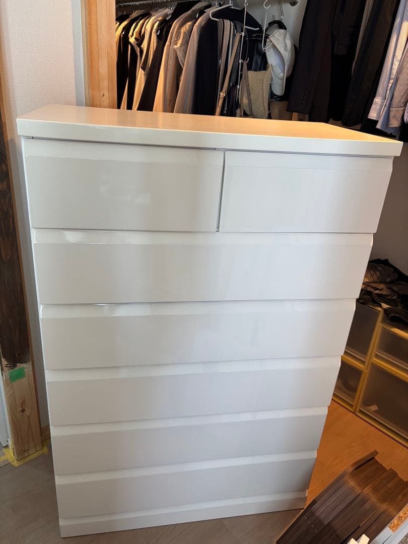 幅80 ハイチェスト　ホワイト　6段