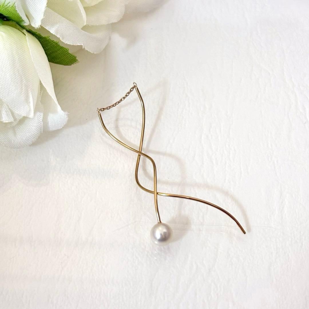 131【タサキ】K18 パール　アメリカンピアス　ロングピアス　片方のみ