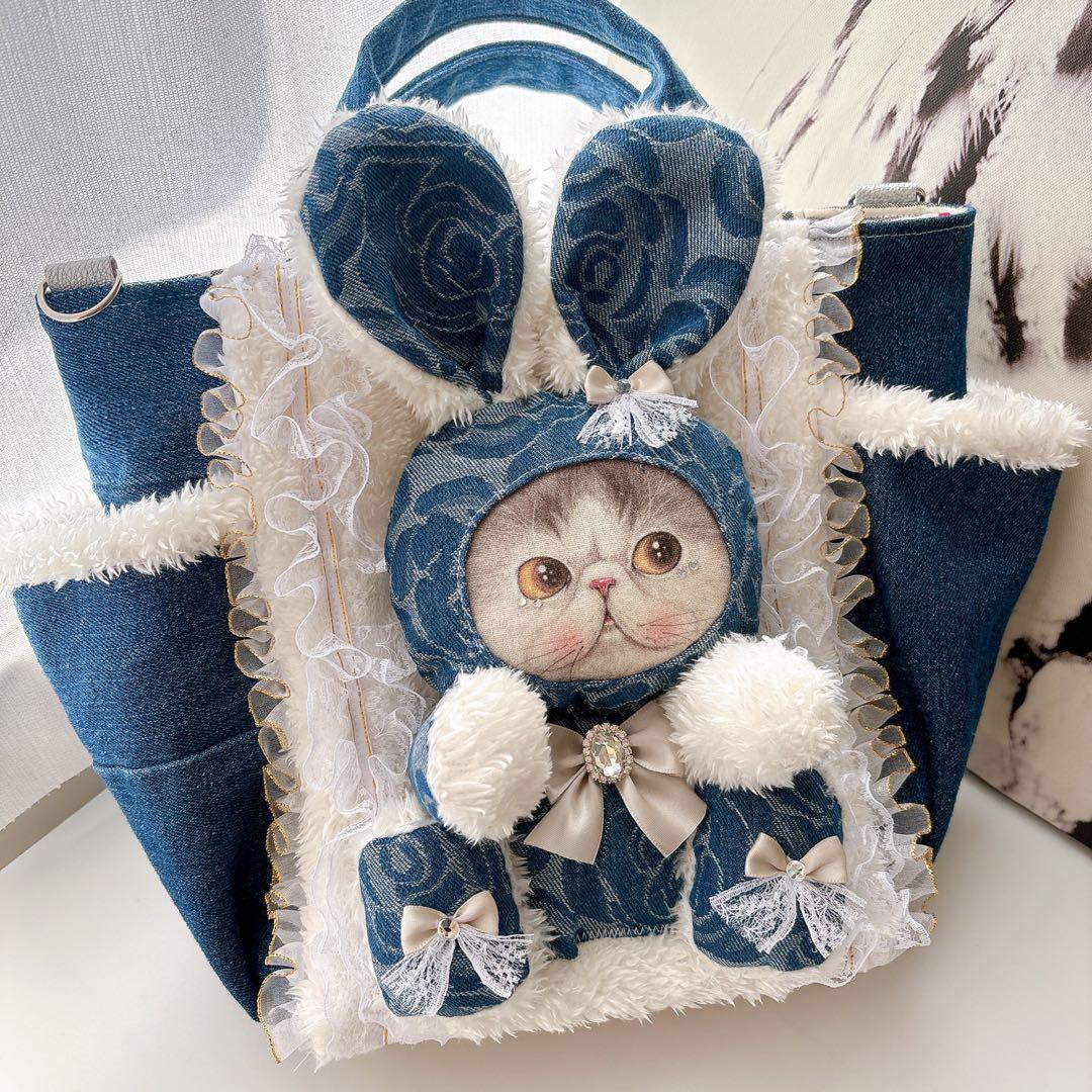 コヤンイサムチョン　バック　バラ模様マンドゥちゃん　デニム　トート