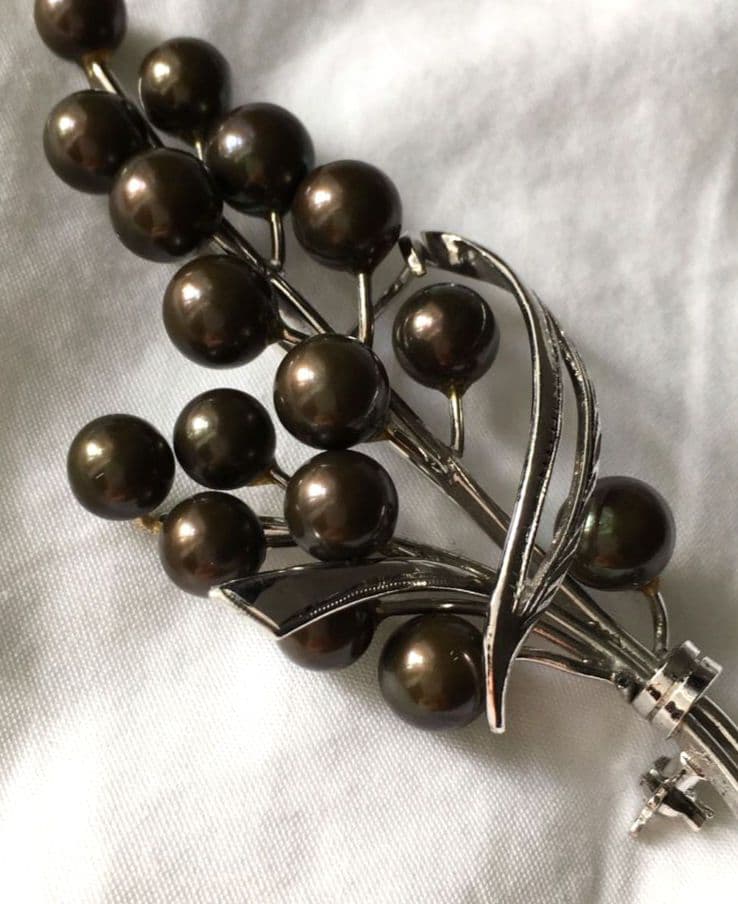 ビンテージ　黒真珠　シルバー　ブローチ　SILVER　ブラックパール