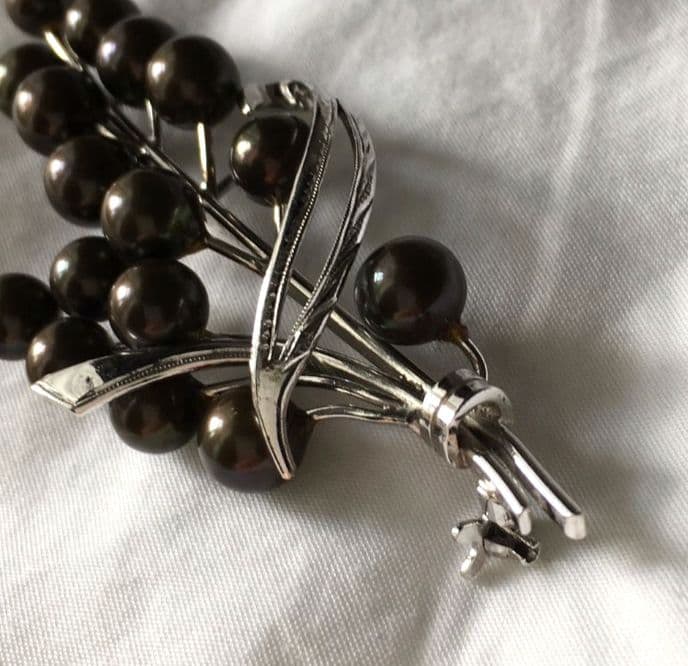 ビンテージ　黒真珠　シルバー　ブローチ　SILVER　ブラックパール
