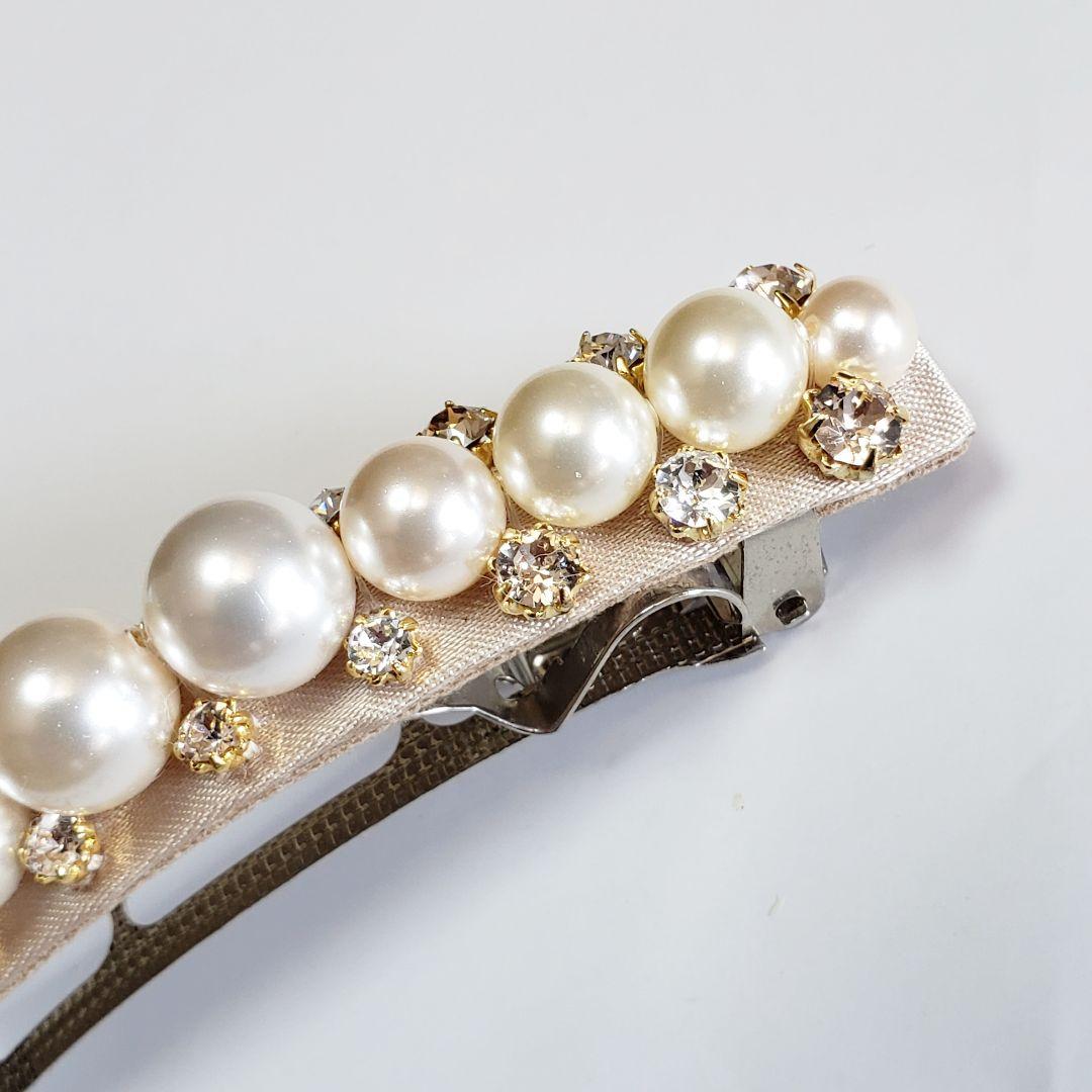 新品　コンプレックスビズ　パール　スワロフスキー　ベージュ　バレッタ　セレモニー