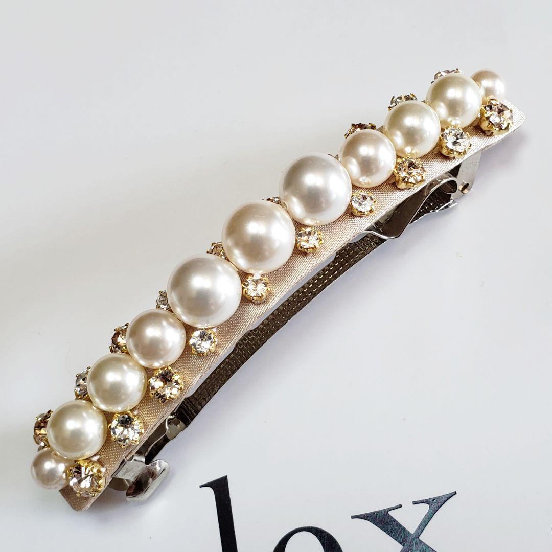 新品　コンプレックスビズ　パール　スワロフスキー　ベージュ　バレッタ　セレモニー