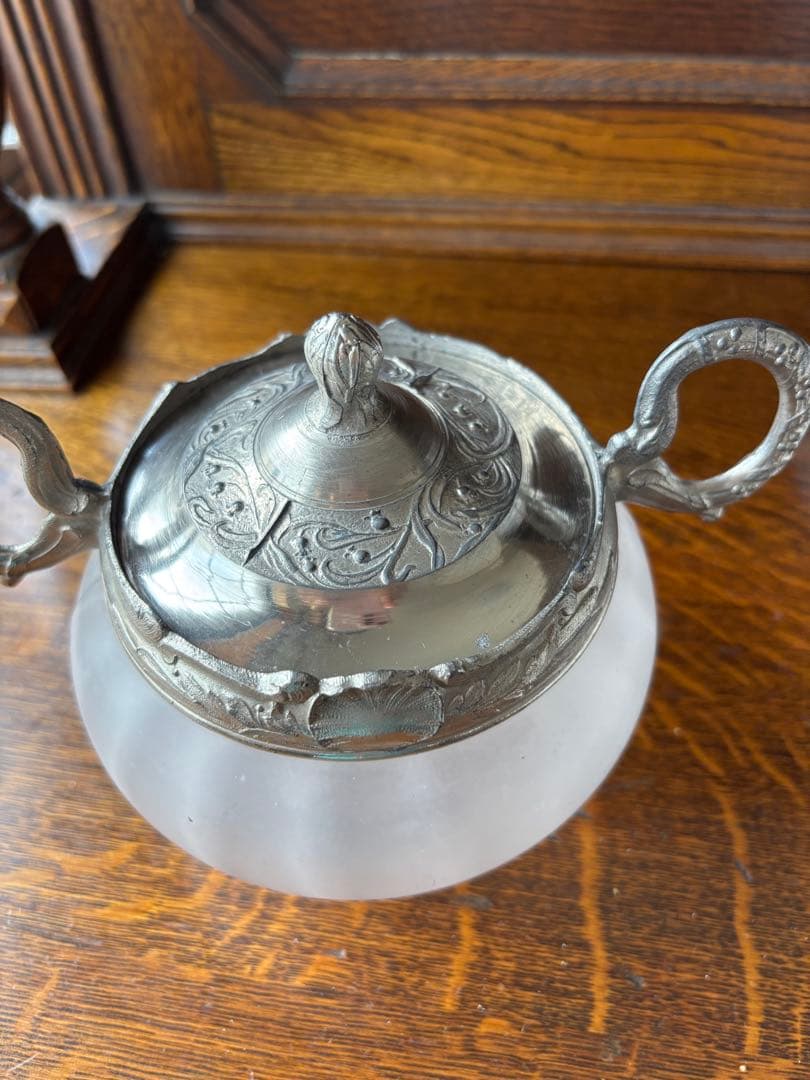 フランスアンティーク 素敵なビスケットジャー蓋付、取手付