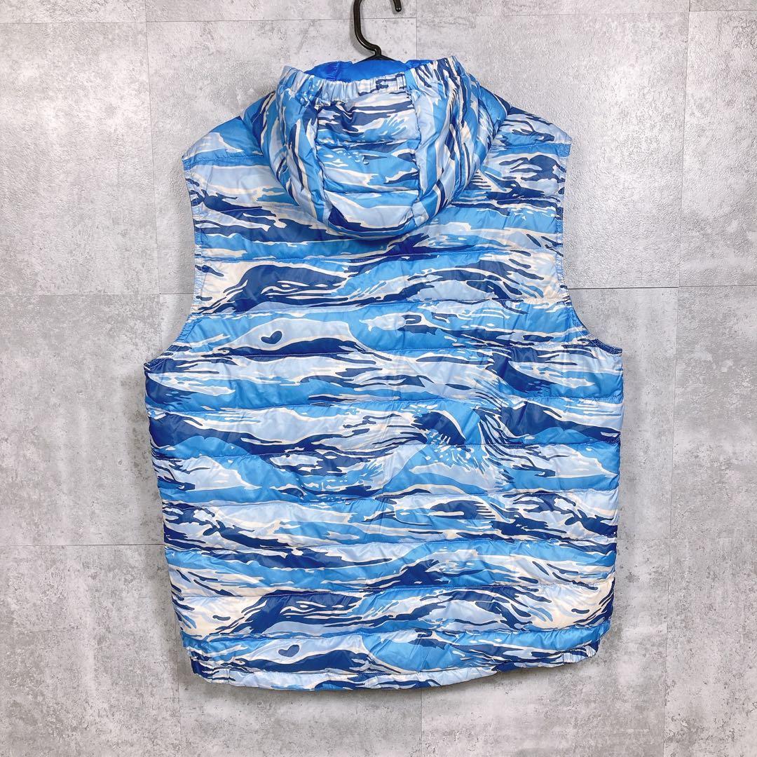 3154○ MONCLER フード付き ダウンベスト ブルー