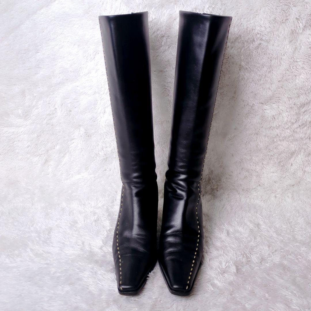 訳あり美品 プラダ ロングブーツ レザー ブラック 黒