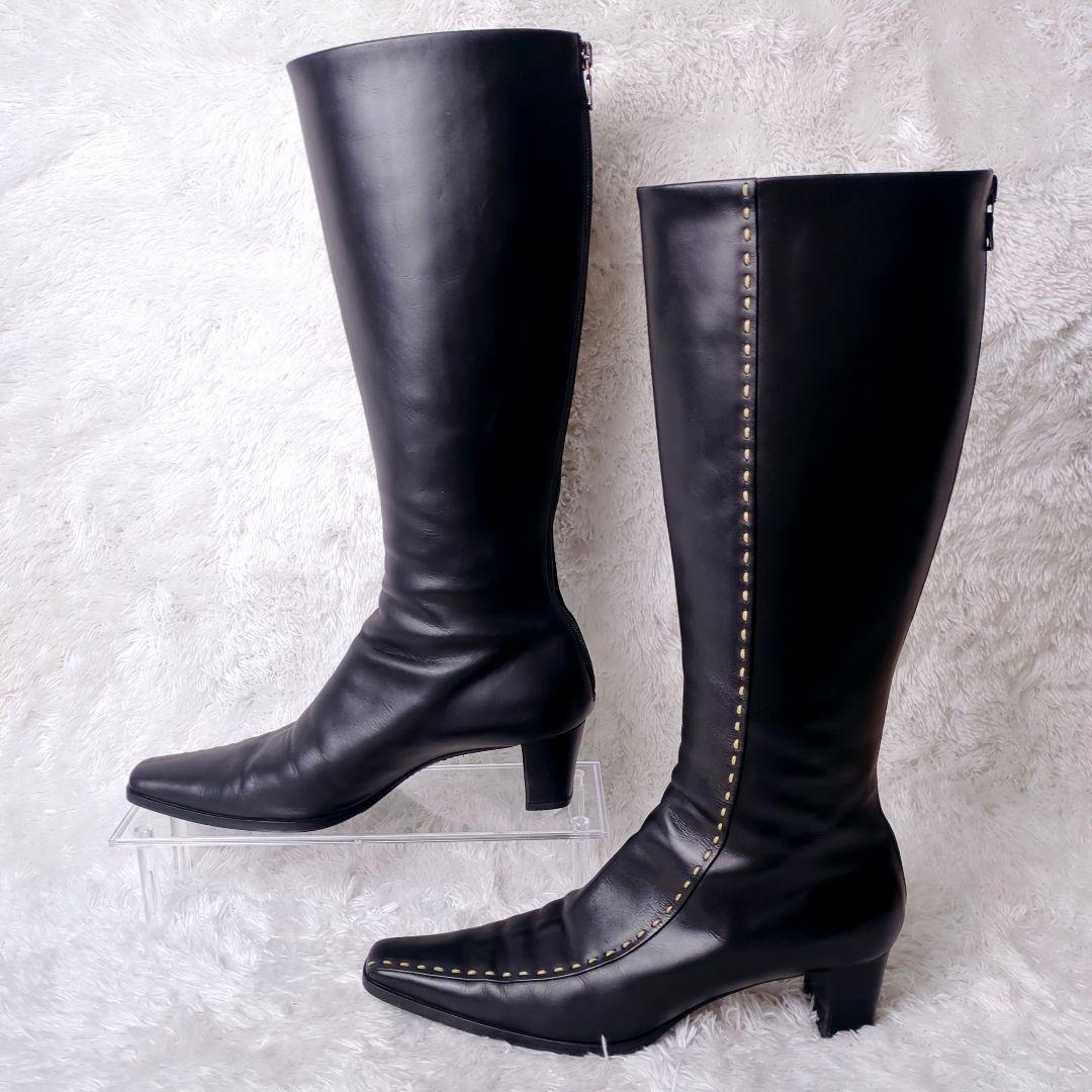 訳あり美品 プラダ ロングブーツ レザー ブラック 黒