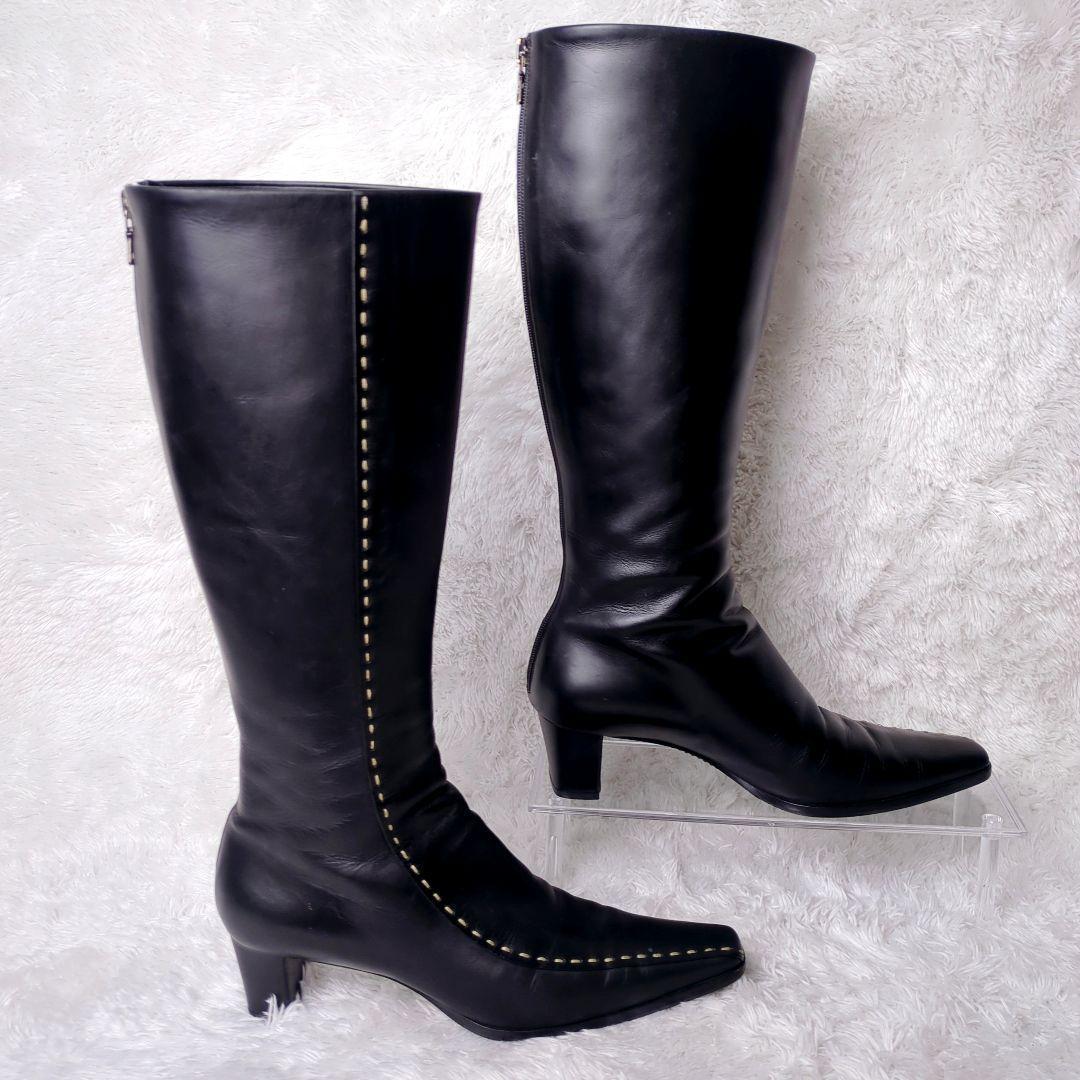 訳あり美品 プラダ ロングブーツ レザー ブラック 黒