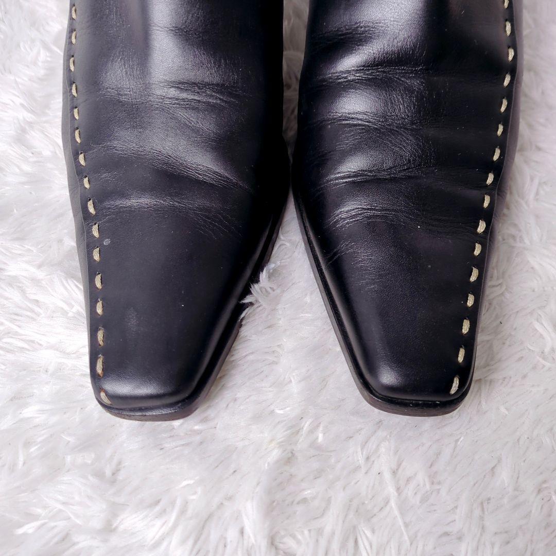 訳あり美品 プラダ ロングブーツ レザー ブラック 黒
