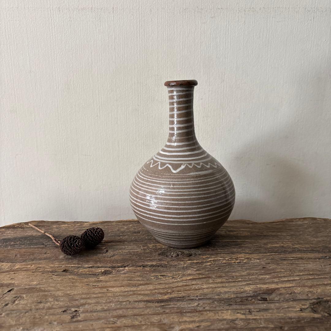 古丹波焼　えへんイッチン徳利　古陶磁.アンティーク.花入.古民芸.筒描　検:李朝