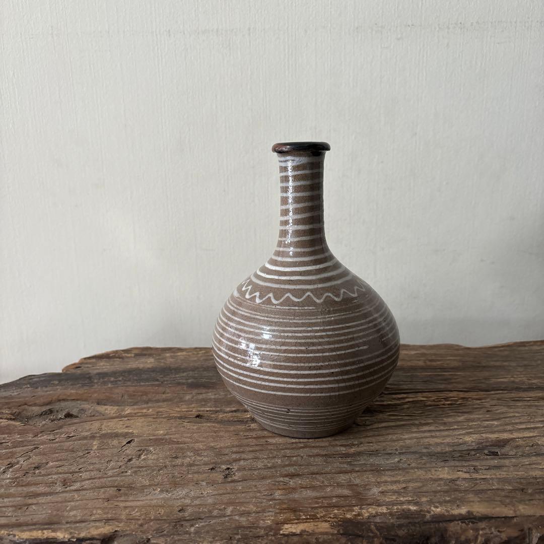 古丹波焼　えへんイッチン徳利　古陶磁.アンティーク.花入.古民芸.筒描　検:李朝